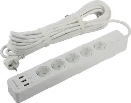 Удлинитель HARPER <UCH-510 White> <10м> (5 розеток + 3 USB, 2.4A)