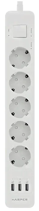 Сетевой фильтр с USB зарядкой HARPER UCH-530 White